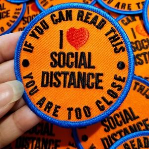 "I Love Social Distance" Iron-on Embroidered Patch